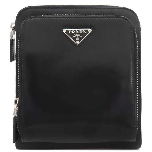 【PRADA】ショルダーバッグ　ロゴ　シルバー金具　ナイロン　ブラック PRADA プラダ ショルダーバッグ ナイロン ブラック 1BH716 シルバー