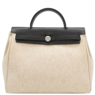 エルメス HERMES エールバッグPM 31 ナチュラル×ブラック トワルアッシュ トワルオフィシエ ヴァッシュハンター 2WAYバッグ シルバー金具 黒