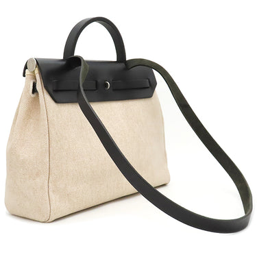 エルメス HERMES エールバッグPM 31 ナチュラル×ブラック トワルアッシュ トワルオフィシエ ヴァッシュハンター 2WAYバッグ シルバー金具 黒