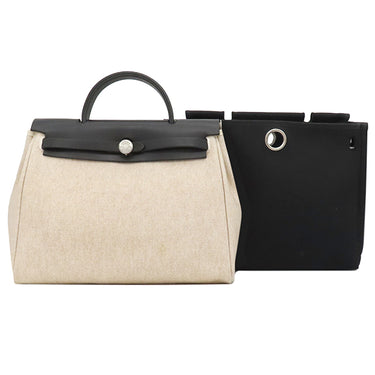 エルメス HERMES エールバッグPM 31 ナチュラル×ブラック トワルアッシュ トワルオフィシエ ヴァッシュハンター 2WAYバッグ シルバー金具 黒