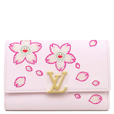 ルイヴィトン LOUIS VUITTON LV × TM ポルトフォイユ カプシーヌ コンパクト M13445 ピンク レザー スムースラムレザー 三つ折り財布 ゴールド金具 村上 隆 チェリーブロッサム