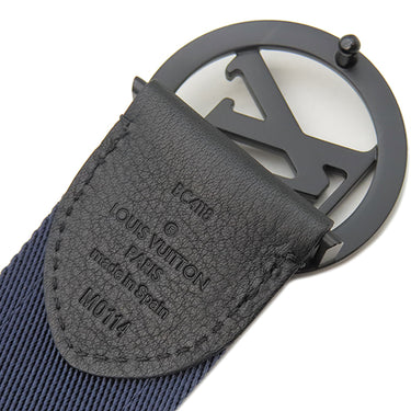 ルイヴィトン LOUIS VUITTON サンチュール LVサークル 90/36 M0114 ブラック×ネイビー キャンバス レザー #90 ベルト 黒 紺 モノグラムシャドウ