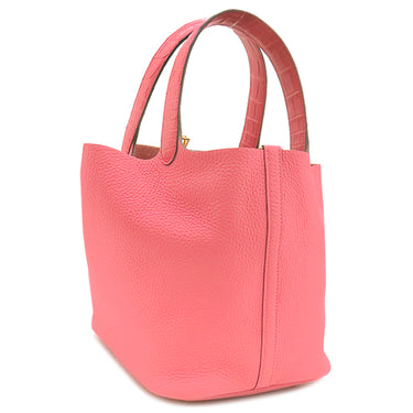 エルメス HERMES ピコタンロックMM タッチ ローズアザレ トリヨンクレマンス アリゲーター ハンドバッグ ゴールド金具 クロコ