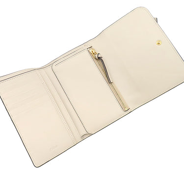 クロエ Chloe アルファベット コンパクトウォレット ベージュ×アイボリー レザー 三つ折り財布 ゴールド金具 バイカラー チャームなし