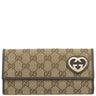 グッチ GUCCI ラブリーハート 245723 ベージュ×エボニー GGキャンバス 長財布 ゴールド金具 茶 ハートモチーフ