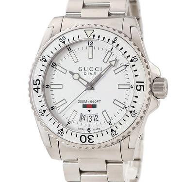腕時計 グッチ GUCCI ダイブ DIVE 136.3 クオーツ メンズ ホワイト 白 逆回転防止ベゼル デイト