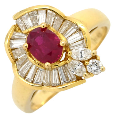 ノンブランド NON BRAND ルビー ダイヤ レッド×イエローゴールド K18YG ルビー ダイヤモンド リング 指輪 K18YG Au750 18K 18金 赤 レッド ヘイローデザイン フラワーモチーフ 15号