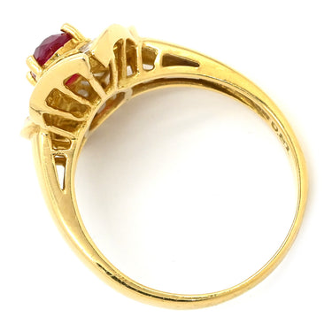 ノンブランド NON BRAND ルビー ダイヤ レッド×イエローゴールド K18YG ルビー ダイヤモンド リング 指輪 K18YG Au750 18K 18金 赤 レッド ヘイローデザイン フラワーモチーフ 15号