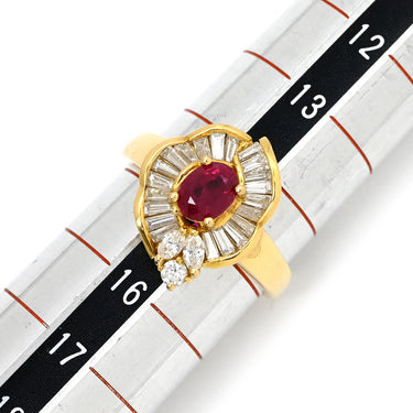 ノンブランド NON BRAND ルビー ダイヤ レッド×イエローゴールド K18YG ルビー ダイヤモンド リング 指輪 K18YG Au750 18K 18金 赤 レッド ヘイローデザイン フラワーモチーフ 15号