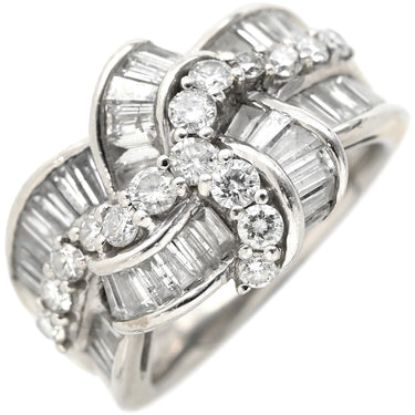 ノンブランド NON BRAND ダイヤモンド リング プラチナシルバー Pt900 ダイヤモンド リング 指輪 プラチナム テーパード バケット ラウンドブリリアント リボンモチーフ 10号