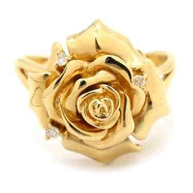 ノンブランド NON BRAND ダイヤ 0.04ct イエローゴールド K18YG ダイヤモンド リング 指輪 K18YG Au750 18K 18金 薔薇 バラ Rose 花 フラワーモチーフ 11.5号