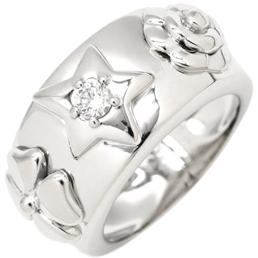 シャネル CHANEL スリーシンボル ホワイトゴールド K18WG ダイヤモンド リング 指輪 18K 750 WG カメリア スター クローバー 1Pダイヤ 7.5号