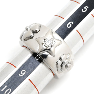 シャネル CHANEL スリーシンボル ホワイトゴールド K18WG ダイヤモンド リング 指輪 18K 750 WG カメリア スター クローバー 1Pダイヤ 7.5号