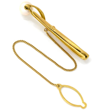 ノンブランド NON BRAND パール 7.5mm ダイヤモンド パールホワイトXイエローゴールド K18YG パール GP(チェーン・ボタン掛け) タイピン 真珠 あこやパール 1粒 タイバー