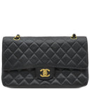 シャネル CHANEL マトラッセ Wフラップ ブラック キャビアスキン ショルダーバッグ ゴールド金具 黒 Wフラップ ダブルフラップ