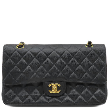 シャネル CHANEL マトラッセ Wフラップ ブラック キャビアスキン ショルダーバッグ ゴールド金具 黒 Wフラップ ダブルフラップ