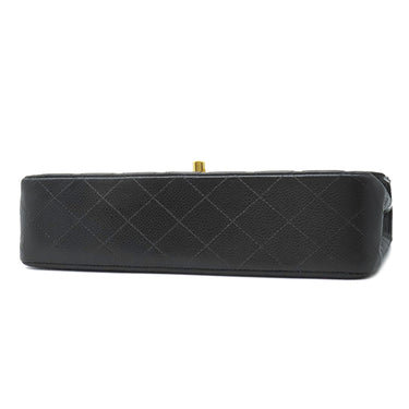 シャネル CHANEL マトラッセ Wフラップ ブラック キャビアスキン ショルダーバッグ ゴールド金具 黒 Wフラップ ダブルフラップ