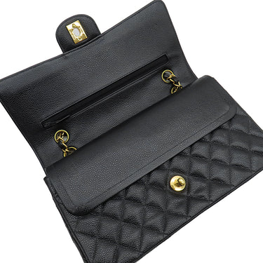 シャネル CHANEL マトラッセ Wフラップ ブラック キャビアスキン ショルダーバッグ ゴールド金具 黒 Wフラップ ダブルフラップ