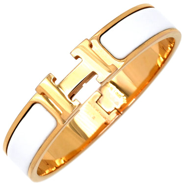 エルメス HERMES クリックH PM ホワイト×ゴールド メタル エナメル ブレスレット ゴールド金具 白 Hブレス