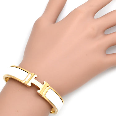 エルメス HERMES クリックH PM ホワイト×ゴールド メタル エナメル ブレスレット ゴールド金具 白 Hブレス