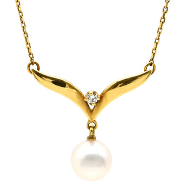 ミキモト MIKIMOTO パールネックレス イエローゴールド×パールホワイト K18YG パール ダイヤモンド ネックレス MIKIMOTO 真珠 18K 18金 Au750 ダイヤ
