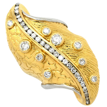 ノンブランド NON BRAND ダイヤ リング イエローゴールド×シルバー K18YG Pt ダイヤモンド リング 指輪 Au750 18K 18金 YG×Pt コンビ リーフモチーフ カクテルリング 9号