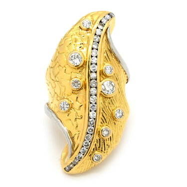 ノンブランド NON BRAND ダイヤ リング イエローゴールド×シルバー K18YG Pt ダイヤモンド リング 指輪 Au750 18K 18金 YG×Pt コンビ リーフモチーフ カクテルリング 9号