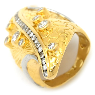 ノンブランド NON BRAND ダイヤ リング イエローゴールド×シルバー K18YG Pt ダイヤモンド リング 指輪 Au750 18K 18金 YG×Pt コンビ リーフモチーフ カクテルリング 9号