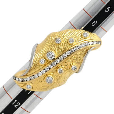 ノンブランド NON BRAND ダイヤ リング イエローゴールド×シルバー K18YG Pt ダイヤモンド リング 指輪 Au750 18K 18金 YG×Pt コンビ リーフモチーフ カクテルリング 9号