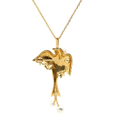 ミキモト MIKIMOTO パールネックレス イエローゴールド×パールホワイト K18YG パール ネックレス MIKIMOTO ブローチ 真珠 18K 18金 Au750 鳥モチーフ