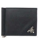 プラダ PRADA マネークリップ付財布 2MN077 ブラック レザー 二つ折り財布 シルバー金具 黒 ロゴ サフィアーノ