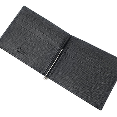 プラダ PRADA マネークリップ付財布 2MN077 ブラック レザー 二つ折り財布 シルバー金具 黒 ロゴ サフィアーノ