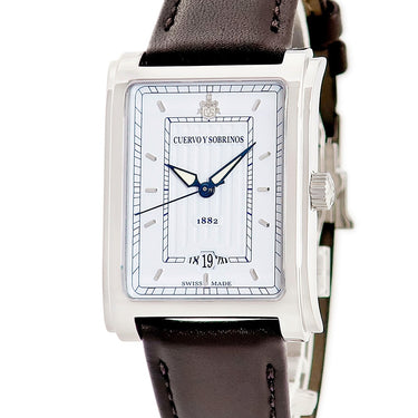 腕時計 クエルボ・イ・ソブリノス CUERVO Y SOBRINOS プロミネンテ クラシコ A1015 自動巻き メンズ ライトブルー 水色 青針 デイト 角型