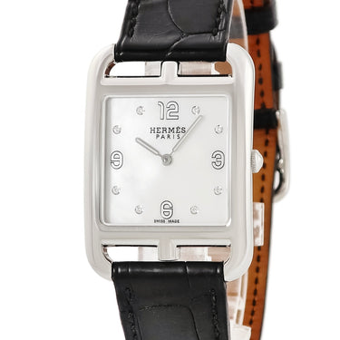 腕時計 エルメス HERMES ケープコッドGM CC3.710 クオーツ メンズ レディース 角型 シェーヌダンクル シェル 純正ダイヤ ホワイト