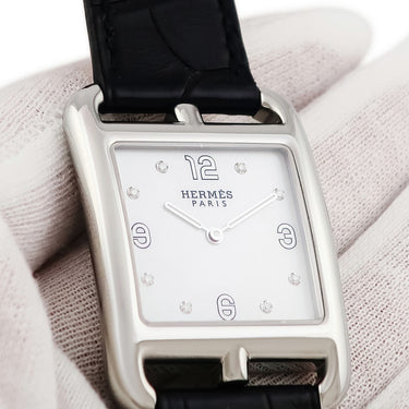 腕時計 エルメス HERMES ケープコッドGM CC3.710 クオーツ メンズ レディース 角型 シェーヌダンクル シェル 純正ダイヤ ホワイト