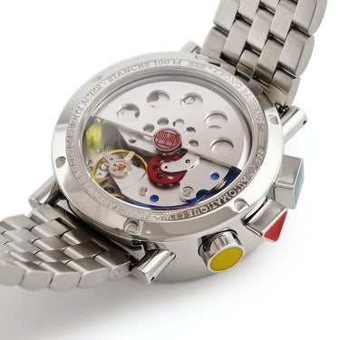 腕時計 アランシルベスタイン ALAIN SILBERSTEIN クロノ バウハウス デイデイト LWO5100 自動巻き メンズ 白 赤 青 黄 デイ＆ナイト表示 限定