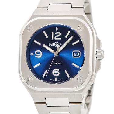 腕時計 ベル&ロス BELL＆ROSS BR 05 ブルー スティール BR05A-BLU-ST/SST 自動巻き メンズ デイト バー アラビア シースルーバック