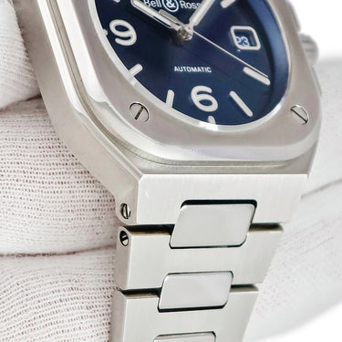 腕時計 ベル&ロス BELL＆ROSS BR 05 ブルー スティール BR05A-BLU-ST/SST 自動巻き メンズ デイト バー アラビア シースルーバック