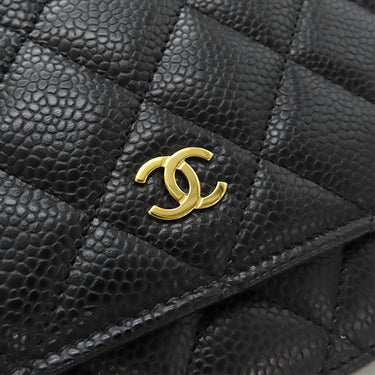 シャネル CHANEL マトラッセ チェーンウォレット AP0250 ブラック カーフ キャビアスキン チェーンウォレット ゴールド金具 黒 ココマーク
