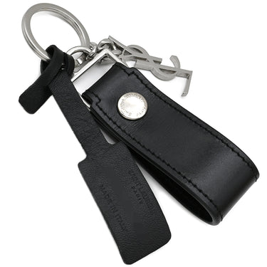 サンローラン SAINT LAURENT カサンドラ キーリング 518323 0SX0E 1000 ブラック レザー キーリング シルバー金具 黒 YSL メタルロゴ