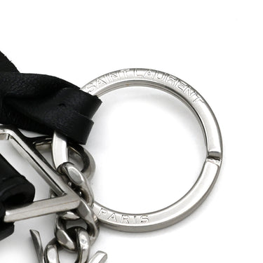 サンローラン SAINT LAURENT カサンドラ キーリング 518323 0SX0E 1000 ブラック レザー キーリング シルバー金具 黒 YSL メタルロゴ