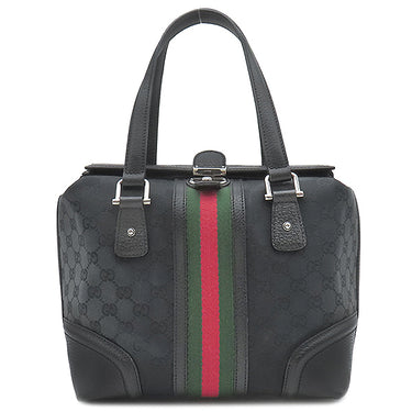 グッチ GUCCI ドクターズバッグ 146002 ブラック GGキャンバス レザー ハンドバッグ シルバー金具 黒 シェリーライン スクエア型