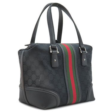 グッチ GUCCI ドクターズバッグ 146002 ブラック GGキャンバス レザー ハンドバッグ シルバー金具 黒 シェリーライン スクエア型