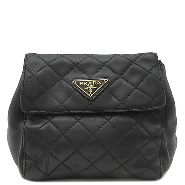 プラダ PRADA チェーン キルティング ショルダー NERO ラムスキン ショルダーバッグ ゴールド金具 黒 三角ロゴ