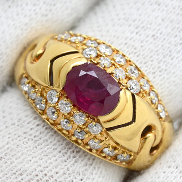 ノンブランド NON BRAND ルビー ダイヤリング イエローゴールド×レッド K18YG ダイヤモンド ルビー リング 指輪 Au750 18K 18金 オーバルカット 13号