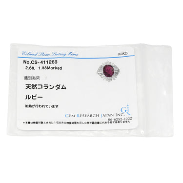 ノンブランド NON BRAND ルビー 2.68ct ダイヤ 1.33ct レッド×プラチナシルバー Pt900 ルビー ダイヤモンド リング 指輪 赤 1P 1石 1粒 プラチナム Pt900 オーバル 13号