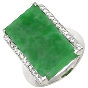 ノンブランド NON BRAND ヒスイ 14.7ct ダイヤリング プラチナシルバー Pt900 ヒスイ ダイヤモンド リング 指輪 緑 グリーン 翡翠 ひすい ジェダイト ラージ 長角 プラチナ900 15号