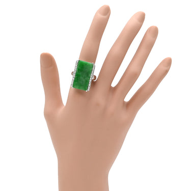 ノンブランド NON BRAND ヒスイ 14.7ct ダイヤリング プラチナシルバー Pt900 ヒスイ ダイヤモンド リング 指輪 緑 グリーン 翡翠 ひすい ジェダイト ラージ 長角 プラチナ900 15号