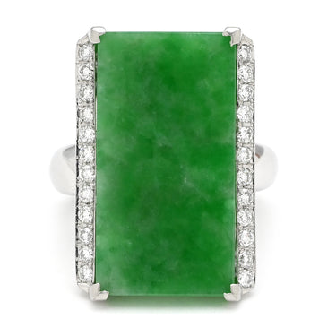 ノンブランド NON BRAND ヒスイ 14.7ct ダイヤリング プラチナシルバー Pt900 ヒスイ ダイヤモンド リング 指輪 緑 グリーン 翡翠 ひすい ジェダイト ラージ 長角 プラチナ900 15号