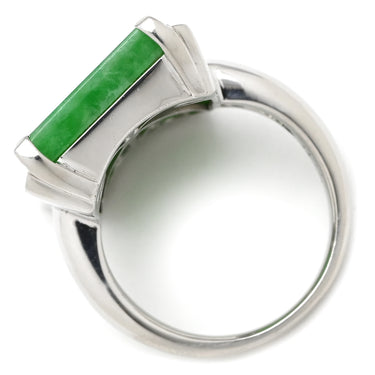 ノンブランド NON BRAND ヒスイ 14.7ct ダイヤリング プラチナシルバー Pt900 ヒスイ ダイヤモンド リング 指輪 緑 グリーン 翡翠 ひすい ジェダイト ラージ 長角 プラチナ900 15号